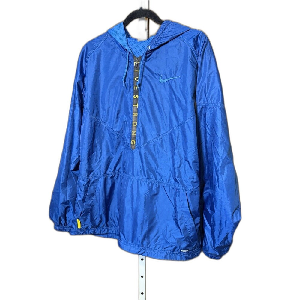 Nike Fit Windbreaker Mens Large Live Strong Lined 1/2 Zip Jacket Blue
